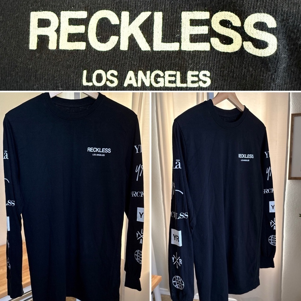 Young and Reckless Y&R Men's Long Sleeve Black T-Shirt Racing Size M